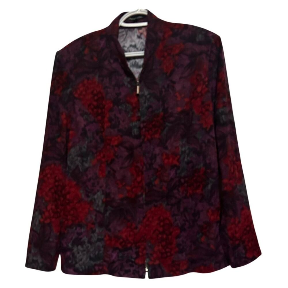 Notations Women's Floral Purple Red Felt Zip Up Jacket Size XL
